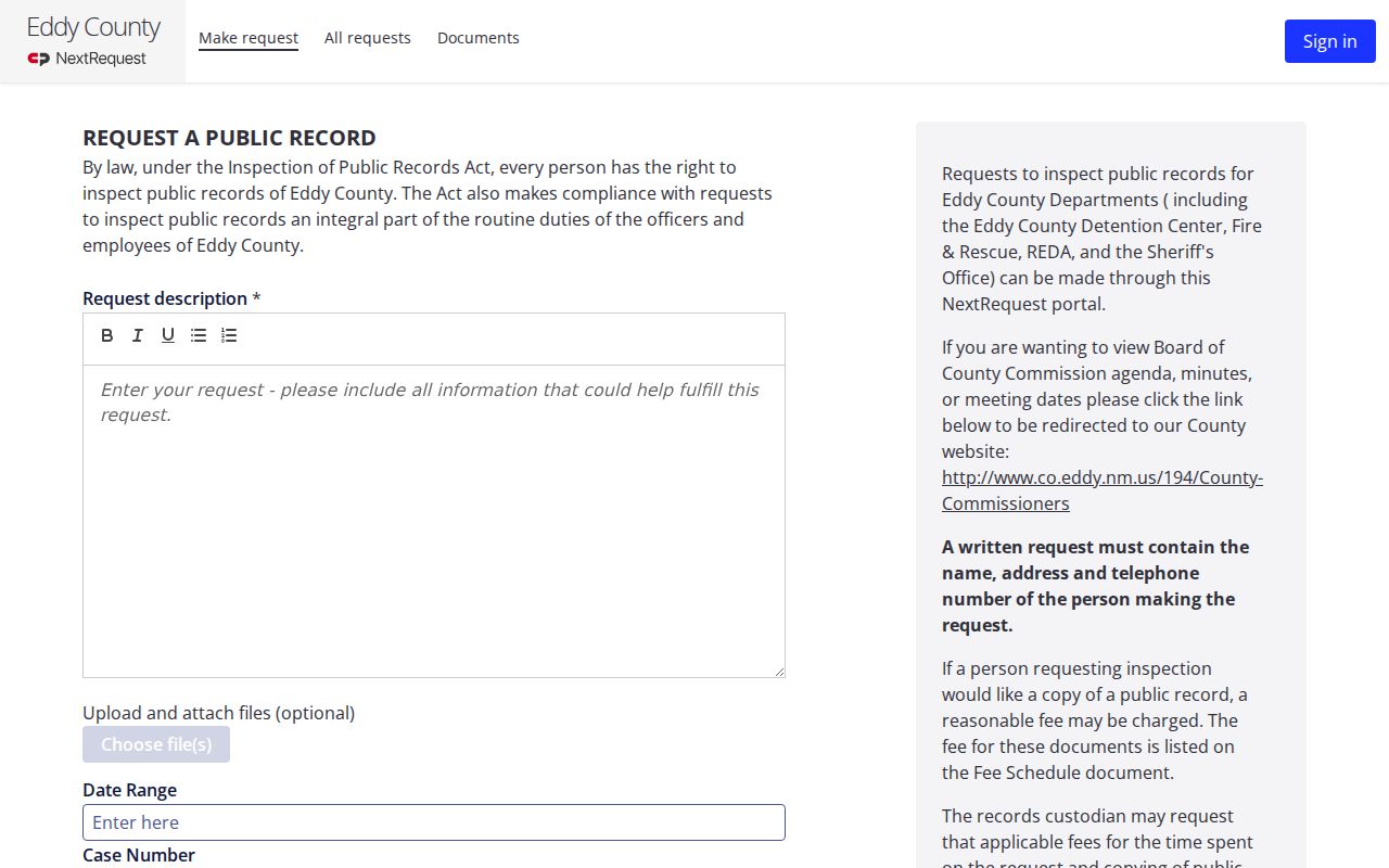 Eddy County arrest record IPRA request page