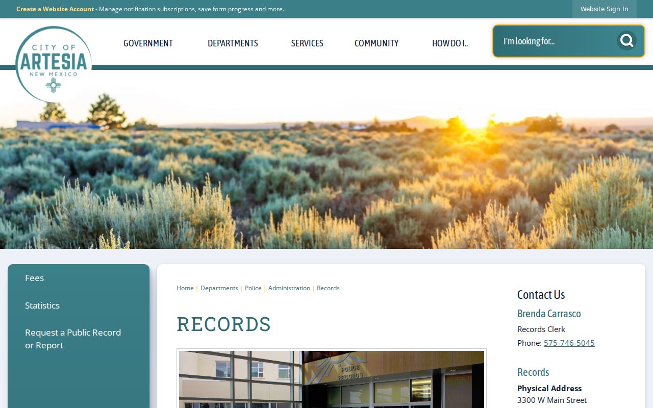 Artesia criminal records Police Records unit page