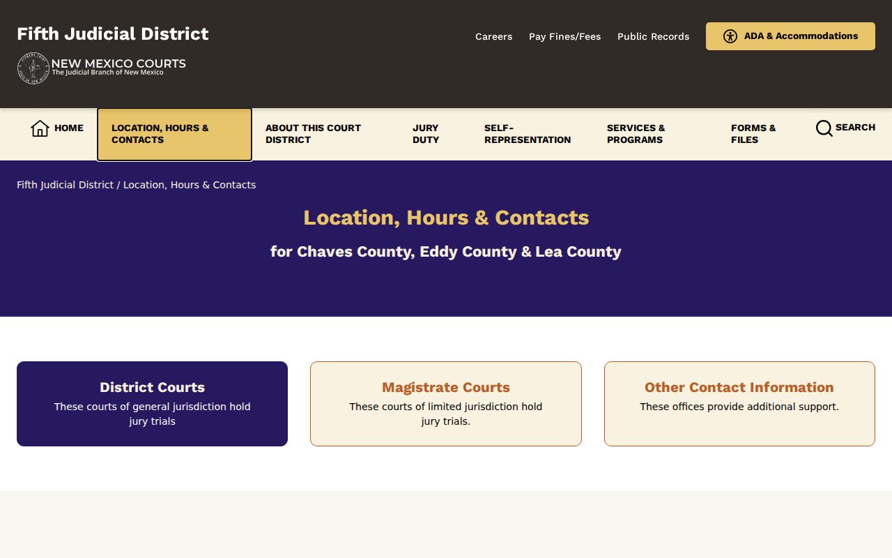 Fifth Judicial District contacts for Eddy County criminal court records