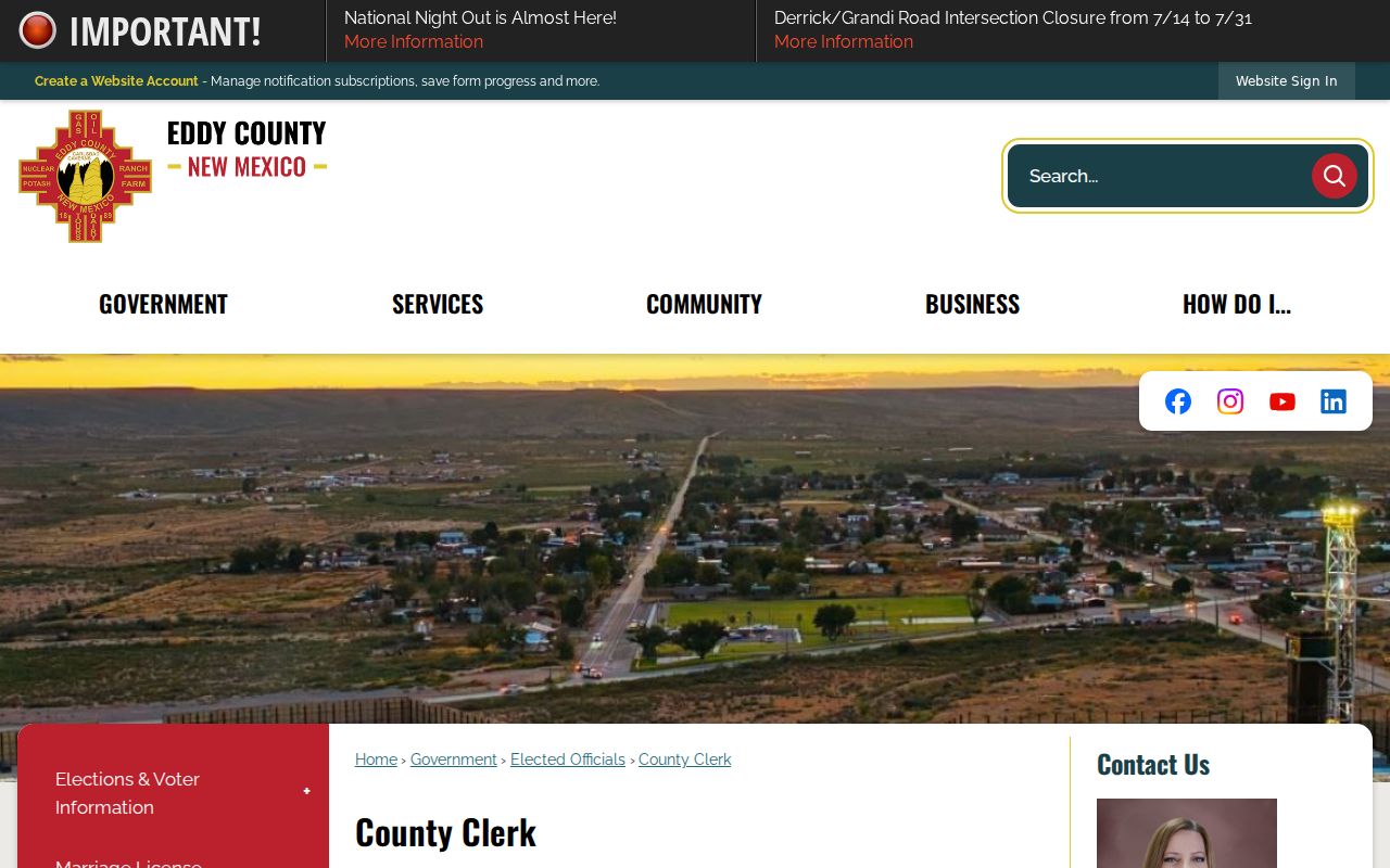 Eddy County criminal records county clerk access information